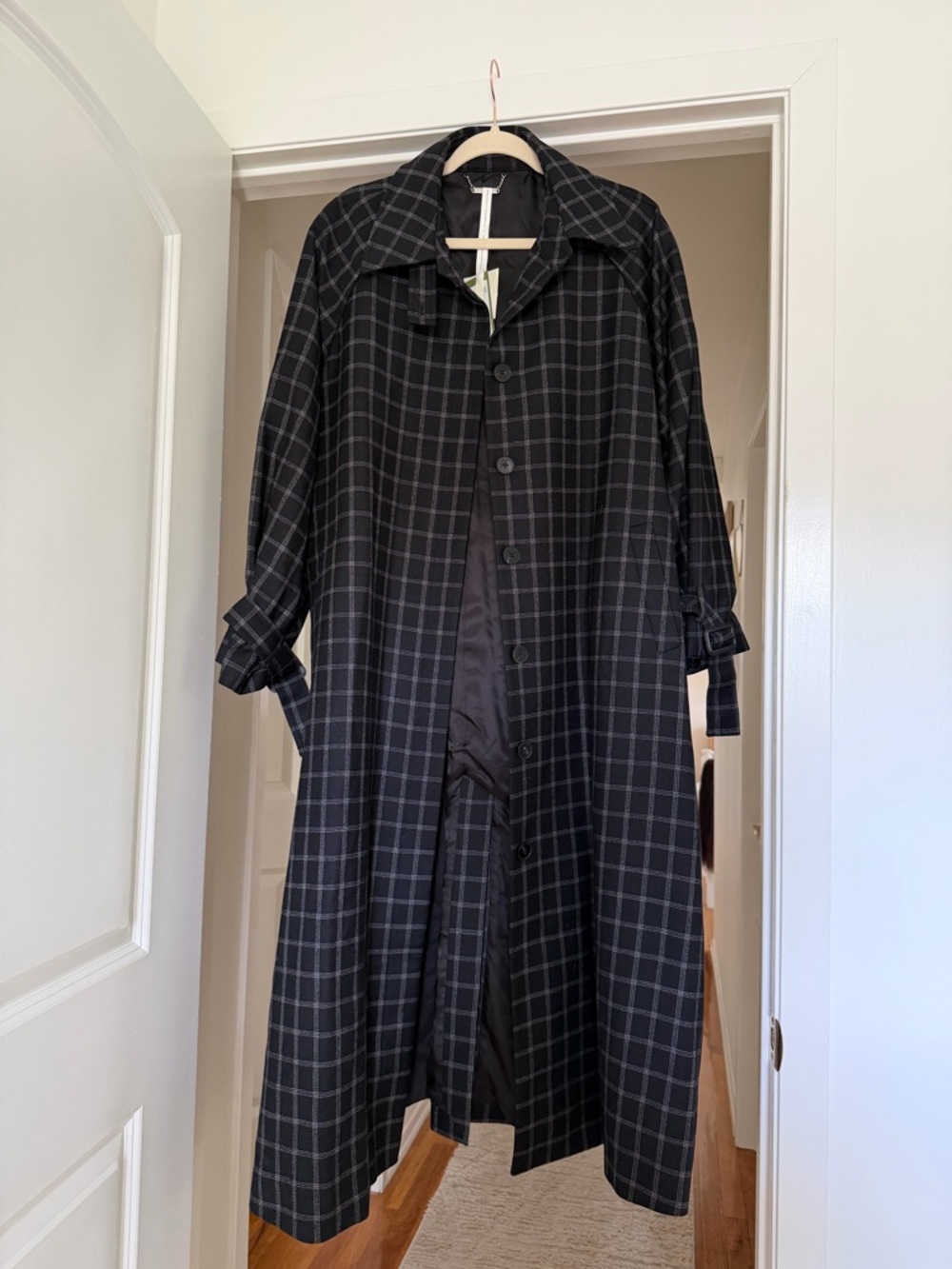 Checked Black Windowpane Long Trench Coat